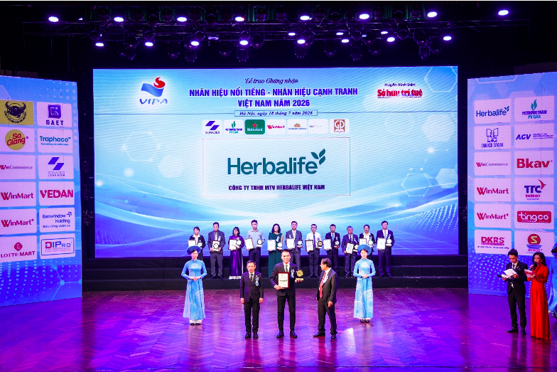 Herbalife Việt Nam được xếp hạng thuộc Top 10 Nhãn Hiệu Nổi Tiếng Việt Nam năm 2026.
