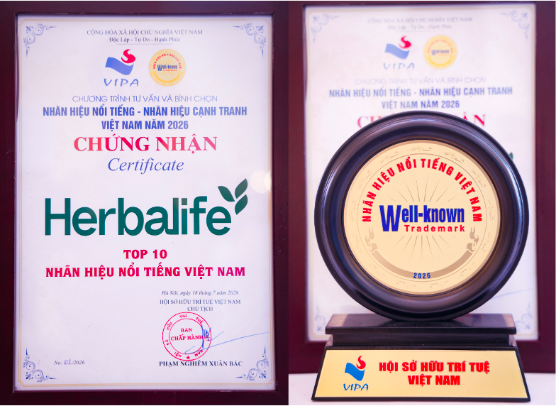 Herbalife Việt Nam được xếp hạng thuộc Top 10 Nhãn Hiệu Nổi Tiếng Việt Nam năm 2026.